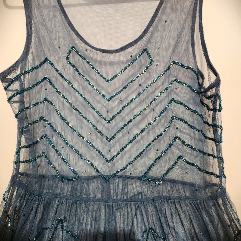 Free People Embellished Mesh Mini Slip Dress blue Beaded Women's Size Small Boho - Picture 2 of 6
